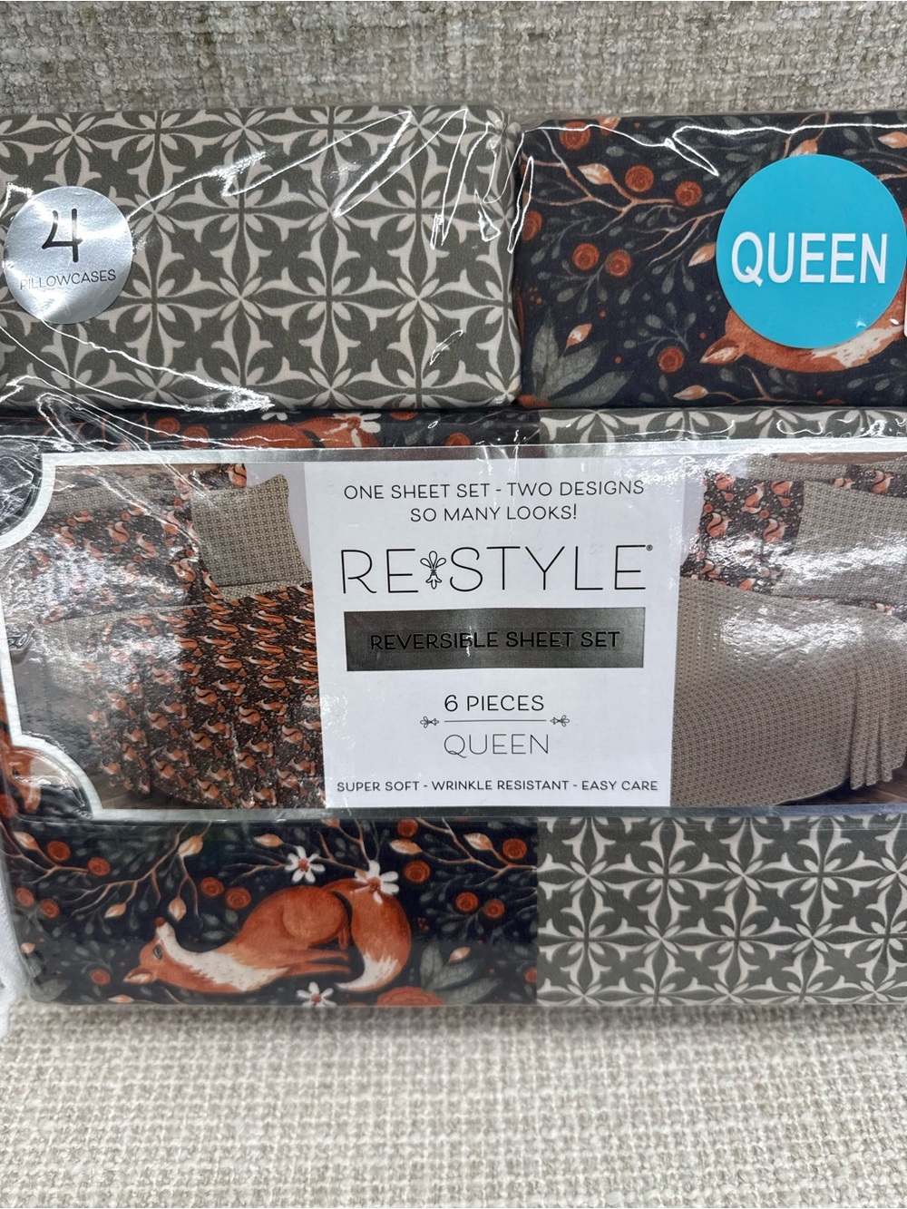 Queen Reversible Sheet Set in Brown and Gray